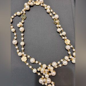 Lot of 2 Elegant Gold/Rose Gold and Pearl Necklaces Camellias